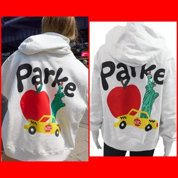 Parke NYC Apple Statue of Liberty Hoodie Grey S/M Rare Graphic Sweatshirt - Picture 1 of 13